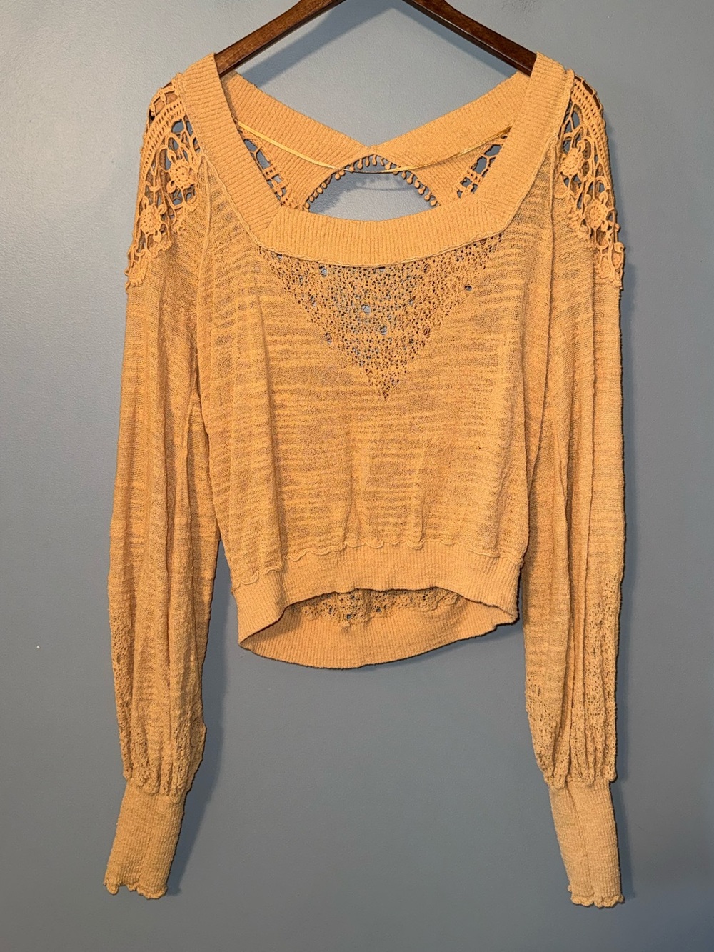 Free People Crochet Long Sleeve Cotton Blend Sweater Top